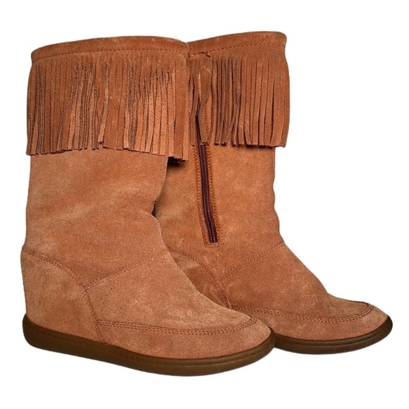 SKETCHERS SKCH+3 suede leather fringe western cowgirl boho hidden wedge boots - Picture 2 of 7